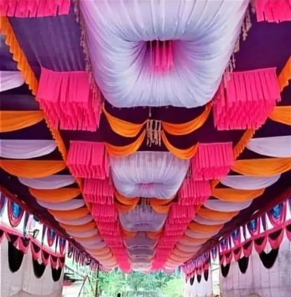 Puff box ceiling, pink and orange