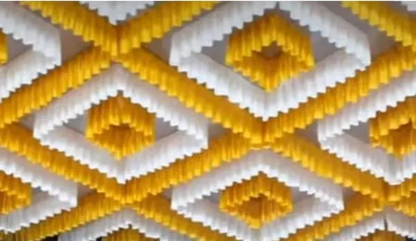 Diamond jaali ceiling, yellow and white